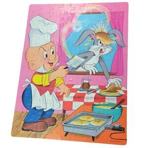 Whitman Elmer Fudd 100 Pc Puzzle Flipping Pancakes Bugs Bunny 14x18 Looney Tunes